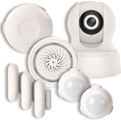 BAZZ Smart Home Condo Door Motion Water Sensor and Alarm Kit with HD Camera White WFKIT500