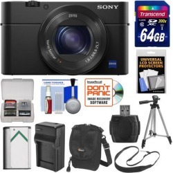Sony Cyber-Shot DSC-RX100 IV 4K Wi-Fi Digital Camera with 64GB Card + Battery & Charger + Case + Tripod + Strap + Kit