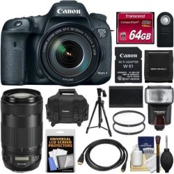 Canon EOS 7D Mark II Digital SLR Camera & 18-135mm IS USM & Wi-Fi Adapter with 70-300mm IS II Lens + 64GB Card + Case + Flash + Battery + Tripod Kit