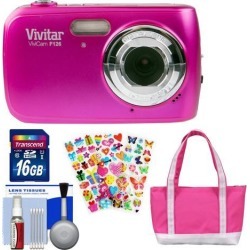 Vivitar ViviCam F126 Digital Camera (Pink) with 16GB Card + Bag + Stickers + Kit