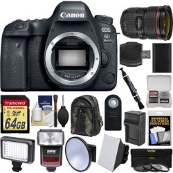 Canon EOS 6D Mark II Wi-Fi Digital SLR Camera Body with EF 24-70mm f/2.8 L II USM Lens + 64GB Card + Backpack + Flash + Video Light Kit