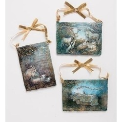 5' Blue and Gold Inspirational Phrase with Baby Jesus in Manger Christmas Plaque Ornament