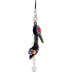 Unique Bargains Woman Black High-heeled Shoes Pendant White Beads Chain Mobile Phone Strap