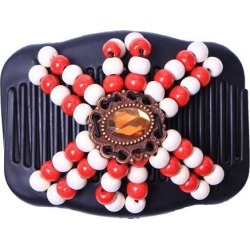 Magic Wooden Beads Double Hair Comb Clip Stretchy Hair Clip Women Red