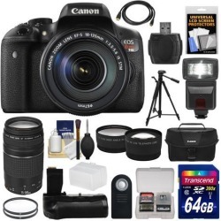 Canon EOS Rebel T6i Wi-Fi Digital SLR Camera & EF-S 18-55mm IS STM + 75-300mm III Lens + 64GB Card + Case + Grip + Tripod + Flash + Tele/Wide Lens Kit