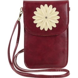 Daisy Flower Single Shoulder wallet bag fits up to 6.25' Phones (Lipstick Red)