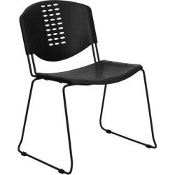 HERCULES Series 400 lb. Capacity Black Plastic Stack Chair with Black Frame