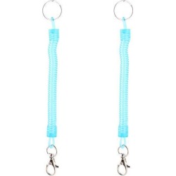 Lobster Clasp Hook Spring Coil Strap Spiral Key Chain Keyring Light Blue 2pcs