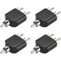 RCA Male to 2 RCA Male Connector Splitter Adapter Coupler Black 4Pcs for Stereo Audio Video AV TV Cable Convert