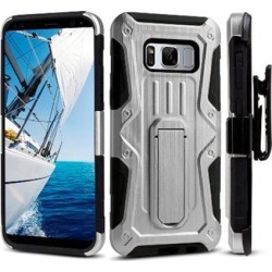 Shockproof Rugged Armor Hybrid Hard Full-Body Case Cover Stand Belt Clip Holster Black/ Silver for Samsung Galaxy S8 Plus