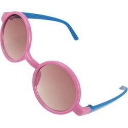 Pink Rim Blue Arms Round Lens Plastic Sunglasses for