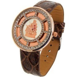 Gold-tone Amber Color Faux Leather Quartz Wrist Watch