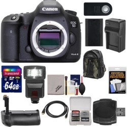 Canon EOS 5D Mark III Digital SLR Camera Body with 64GB Card + Flash + Grip + Battery & Charger + Backpack + Kit