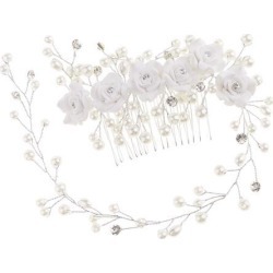 Crystal Pearls Flower Hair Comb Wedding Bride Hair Clip Party Prom Headpiece