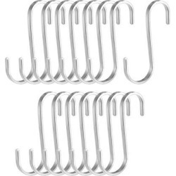 Stainless Steel S Hooks 3.15' Flat S Shaped Hook Hangers for Kitchen Bathroom Bedroom Storage Room Office Outdoor Multiple Uses 15pcs