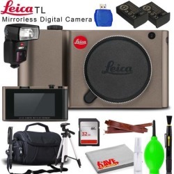 Leica TL Mirrorless Digital Camera (Titanium) with 32GB SDHC Memory Card, USB Card Reader, Extra Battery, Carrying Case, Tripod, Monopod, Leica SF64