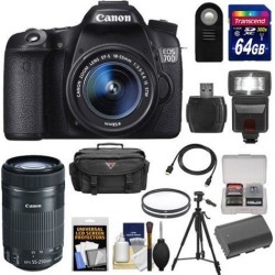 Canon EOS 70D Digital SLR Camera & EF-S 18-55mm IS STM Lens with 55-250mm IS STM Lens + 64GB Card + Battery + Case + Filters + Flash + Tripod + Kit