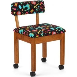 Arrow Sewing Cabinet Black Sewing Notions Chair with Gingerbread Scallops - Oak Finish
