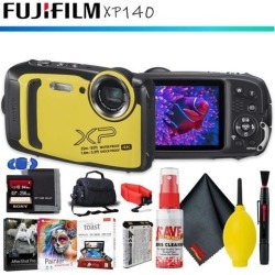 FUJIFILM FinePix XP140 Digital Camera (Yellow) + Memory Card Kit + Carrying Case + Floating Strap + Editing Software + Cleaning Kit