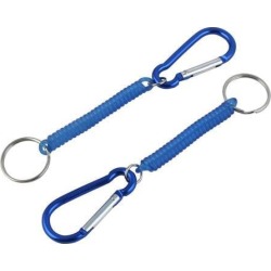 2 Pcs 5' Carabiner Hook Elastic Spring Coil Key Chain Strap Rope Blue
