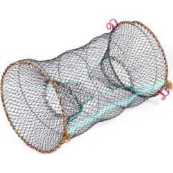 Unique Bargains 9.8' x 16.5' Cylinder Shape Portable Fishing Landing Net Fish Angler Mesh Keepnet Crawfish Shrimp Black
