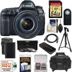 Canon EOS 5D Mark IV 4K Wi-Fi Digital SLR Camera & EF 24-105mm f/4L IS II USM Lens with 64GB Card + Battery & Charger + Case + 3 Filters + Tripod Kit