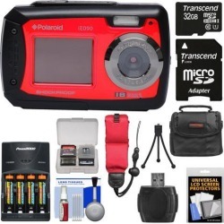 Polaroid iE090 Dual Screen Shock & Waterproof Digital Camera Kit Red