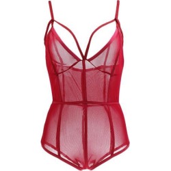 Womens Sexy Lingerie See Through Spaghetti Strap Jumpsuit Romper XL Wine Red