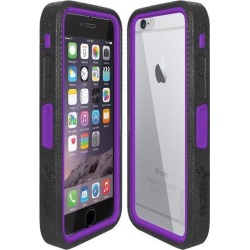Amzer CRUSTA Rugged Case Black on Purple Shell Tempered Glass with Holster for iPhone 6 Plus
