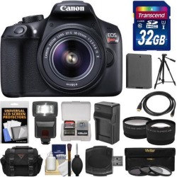 Canon EOS Rebel T6 Wi-Fi Digital SLR Camera & EF-S 18-55mm IS II Lens with 32GB Card + Case + Flash + Battery & Charger + Tripod + Tele/Wide Lens Kit