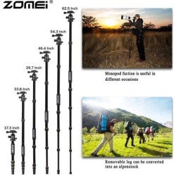 Zomei Q666 Professional Camera Tripod Lightweight Portable Travel Aluminum Monopod With 360 Degree Ball Head For DSLR Camera Black