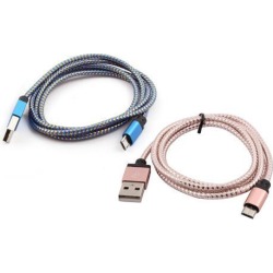 Nylon Braided Wire USB 2.0 A Male to Micro B Charger Data Cable Pink Blue 2pcs