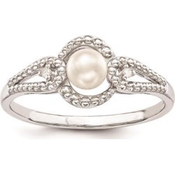 Sterling Silver Pearl & Diamond Ring