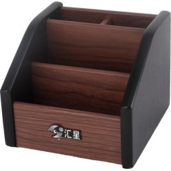 Office Desktop Wooden 4 Compartments Storage Remote Control Pen Holder Organizer