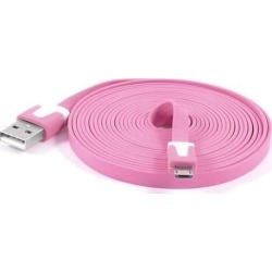 Unique Bargains Cell Phone 9.8Ft Pink Micro USB Flat Data Sync Charger Cable Lead Line for HTC