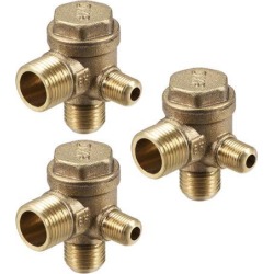 Air Compressor Check Valve 90 Degree Right Male Threaded Brass Connector 1/8' x 1/4' x 3/8' 3Pcs