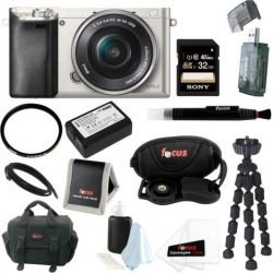 Sony Alpha a6000 24.3 MP Interchangeable Lens Camera with 16-50mm Power Zoom Lens (Silver) + Sony 32GB Accessory Kit