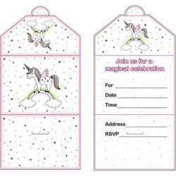 12 Pieces Magical Unicorn Invitation Cards Kids Birthday Party Supplier