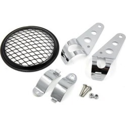 Black Silver Tone Motorcycle Headlight Holder Bracket w 5.6 inch Bevel Grid