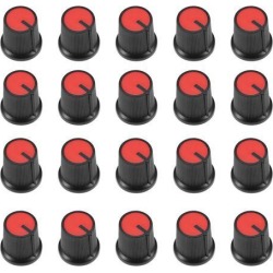 20Pcs 15x15mm Plastic Potentiometer Volume Control Rotary Knob Knurled Shaft Hole Red