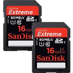 SanDisk 16GB SDHC Extreme Plus Class 10 U-3 Memory Card (2-Pack)