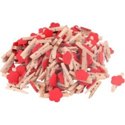 Card Photo Clothes Flower Shape Spring Crafts Mini Wooden Clip Red 100pcs