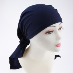 Pretied Silky Beanie Hat Scarf Chemo Cap Turban Head Wrap Night Bonnet Navy Blue