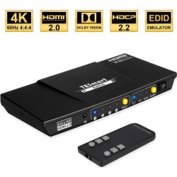 TESmart 4x1 HDMI Switch Ultra HD supports 4K@60Hz 4: 4: 4, 4-port HDMI switch 3DTV pass-through, Support S/PDIF and L/R audio out and IR remote.