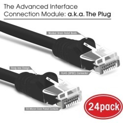 GearIT 24-Pack, Cat5e Ethernet Patch Cable 6 Feet - Snagless RJ45 Computer LAN Network Cord, Black - Compatible with 24 48 Port Switch POE.