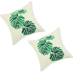 Pack of 2,Green Leaves Throw Pillow Cover, Pattern Cushion Cover Cotton Plant Pillow Case Square Pillow Protectors Home Decorative for.