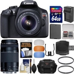 Canon EOS Rebel T6 Wi-Fi Digital SLR Camera & EF-S 18-55mm IS II with 75-300mm III Lens + 64GB Card + Case + Battery & Charger + Filters + Kit