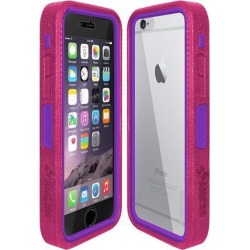 Amzer Magenta on Purple Embedded Tempered Glass Rugged Case With Holster for Silver/Gold Apple iPhone 6 Plus / 6S Plus