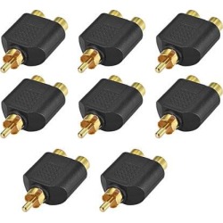 RCA Male to 2 RCA Female Connector Stereo Audio Video Cable Adapter Splitter Black 8Pcs