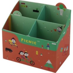 Home Office Paper Bicycle Print 4 Compartments Desktop DIY Pen Glasses Ruler Holder Storage Box